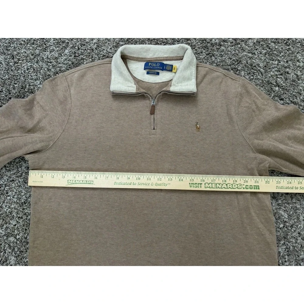 Polo Ralph Lauren Men's Estate Rib Cotton Quarter Zip Large Brown Tan Oatmeal